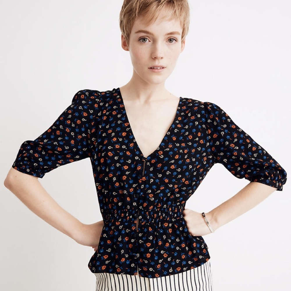 NWT Madewell Smocked-Waist Prairie Top in Petite